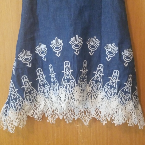 Denim Halter Top With Beautiful Crochet Detail - Picture 2 of 8